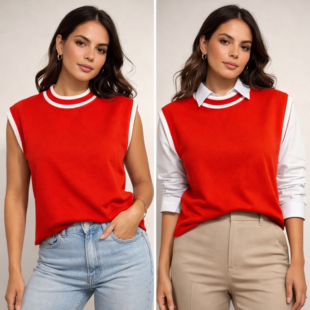 CALIA by Carrie Underwood Red Sleeveless Muscle Tee with White Trim